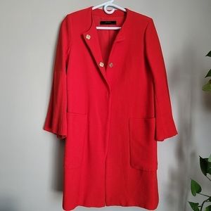 Zara Red Long  Double Breasted Coat Size 5